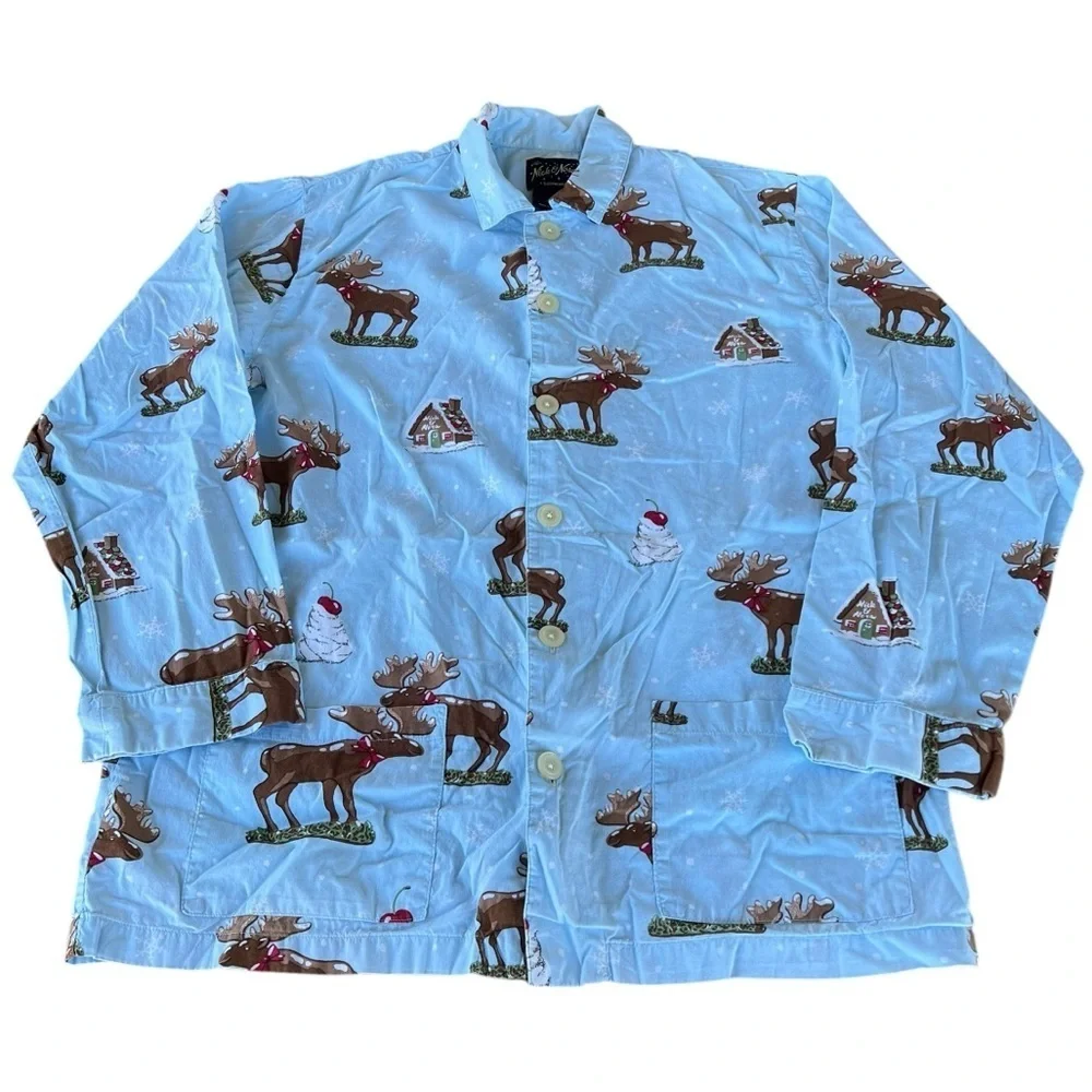 Y2K Nick & Nora Chocolate Moose Whipped Cream Cotton Pajama Set HTF Blue Tag Med